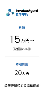 invoiceAgent 電子契約 月額1.5万円〜（配信数50通） 初期費用20万円 契約件数による従量課金